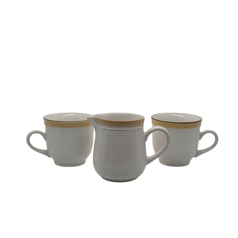 Johann Haviland Crowning Fashion China Creamer and 2 Mugs Set Tan Band Japan